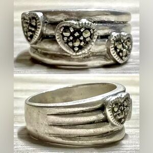 Vintage Sterling Silver Marcasite Wide Band Ring, Size 5.75, 7.8g